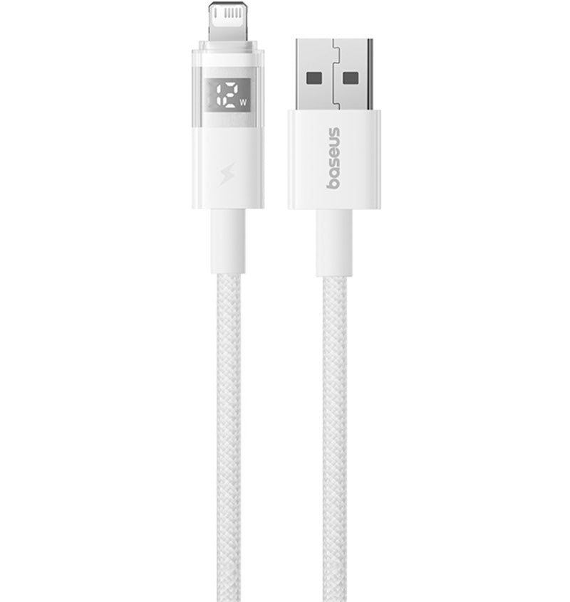 USB-A - Lightning Baseus Display 2 data- og ladekabel, 18W, 2m, Hvit P10382700211-01
