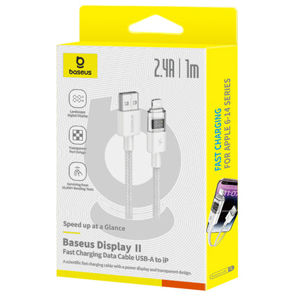 USB-A - Lightning Baseus Display 2 data- og ladekabel, 18W, 1m, Hvit P10382700211-00