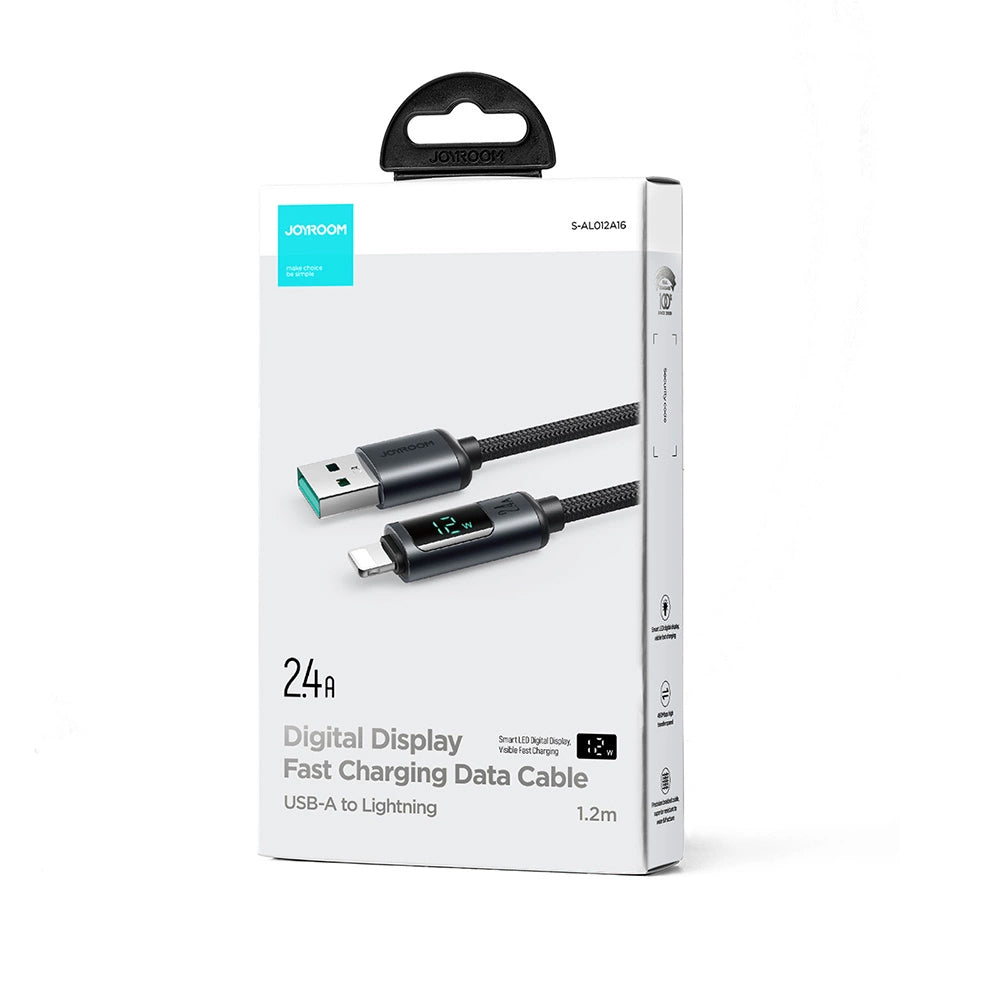 Data- og ladekabel USB-A - Lightning Joyroom S-A16 Prism Display, 12W, 1.2m, Svart