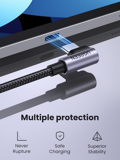 USB-C til USB-C data- og ladekabel UGREEN US255 Angled, 60W, 3m, Grå