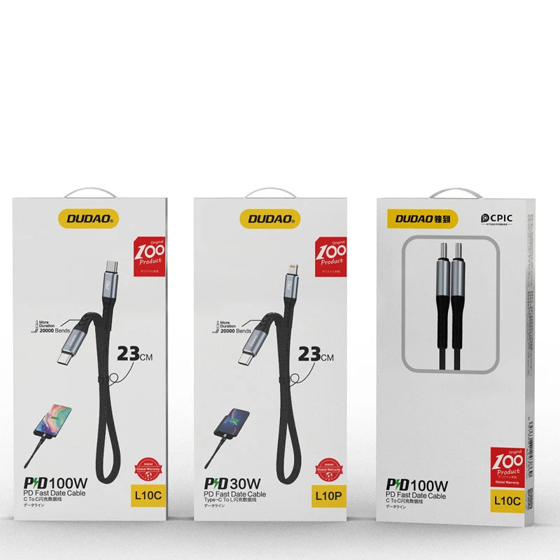 USB-C til USB-C data- og ladekabel Dudao L10C, 100W, 0.23m, Svart