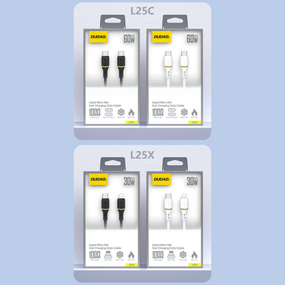 USB-C Data- og ladekabel - USB-C Dudao L25C, 30W, 1m, Hvit