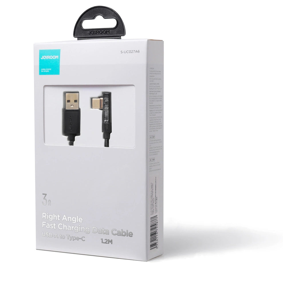 USB-A - USB-C Joyroom S-UC027A6 Angled data- og ladekabel, 60W, 1.2m, Svart