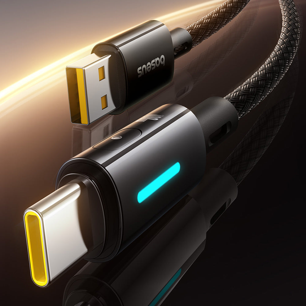 USB-A - USB-C Baseus Lit Button Control data- og ladekabel, 100W, 2m, Svart P10379002121-01