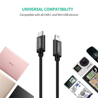 USB-C til miniUSB UGREEN US242 data- og ladekabel, 18W, 1m, Svart