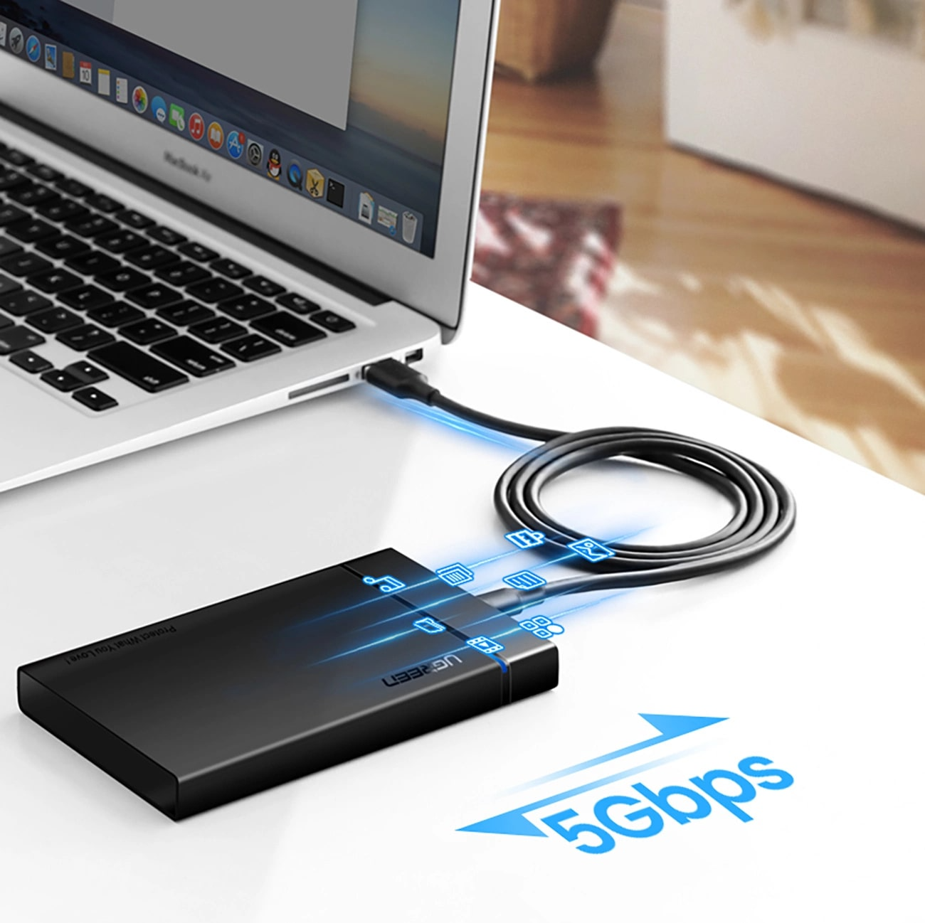 USB-A til USB-C UGREEN US184 data- og ladekabel, 18W, 0.5m, Svart