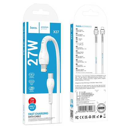 USB-C - Lightning Data- og Ladekabel HOCO X37, 27W, 1m, Hvit