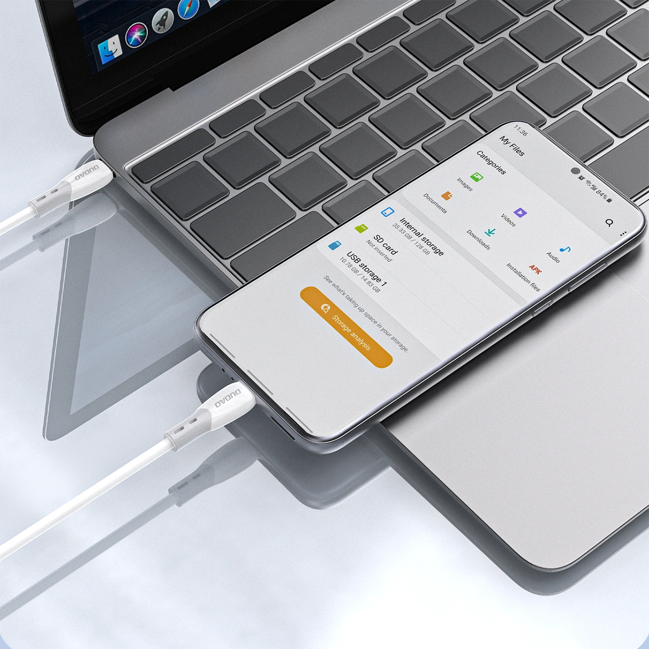 USB-C data- og ladekabel - USB-C Dudao L25SC, 60W, 1m, Hvit