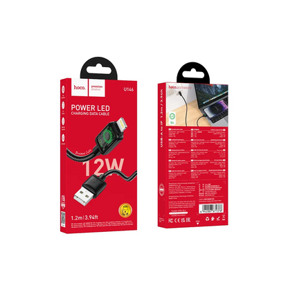 USB-A - Lightning Data- og Ladekabel HOCO U146, 12W, 1.2m, Svart