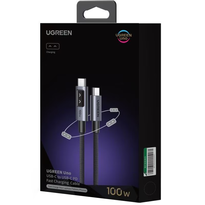 USB-C til USB-C data- og ladekabel UGREEN L509, 100W, 1m, Grå