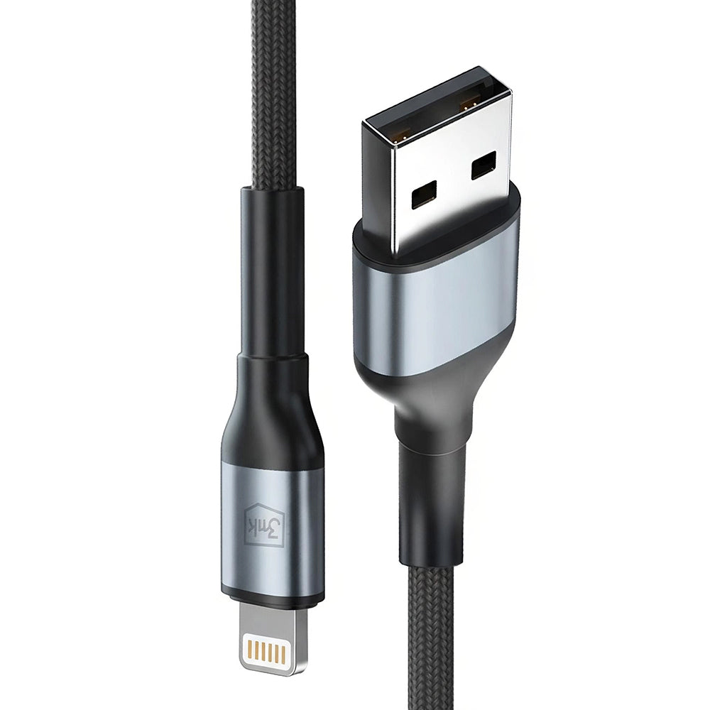 Data- og ladekabel USB-A - Lightning 3MK Hyper N, 12W, 1m, Svart