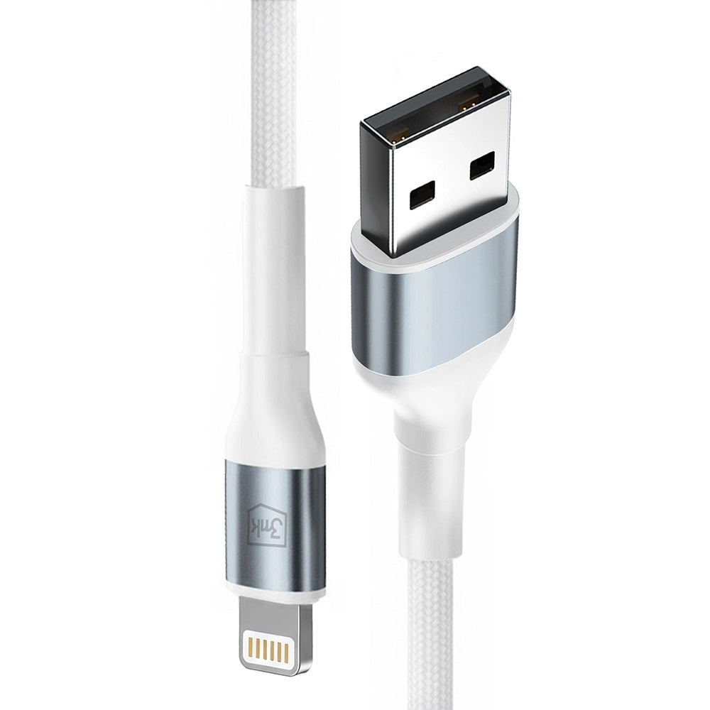 Data- og ladekabel USB-A - Lightning 3MK Hyper N, 12W, 2m, Hvit