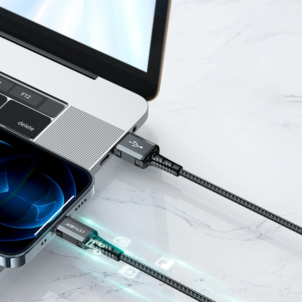 USB-A - Lightning Acefast C1-02 data- og ladekabel, 18W, 1.2m, Svart