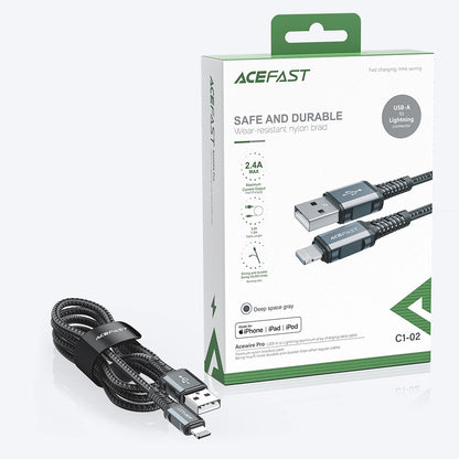 USB-A - Lightning Acefast C1-02 data- og ladekabel, 18W, 1.2m, Svart