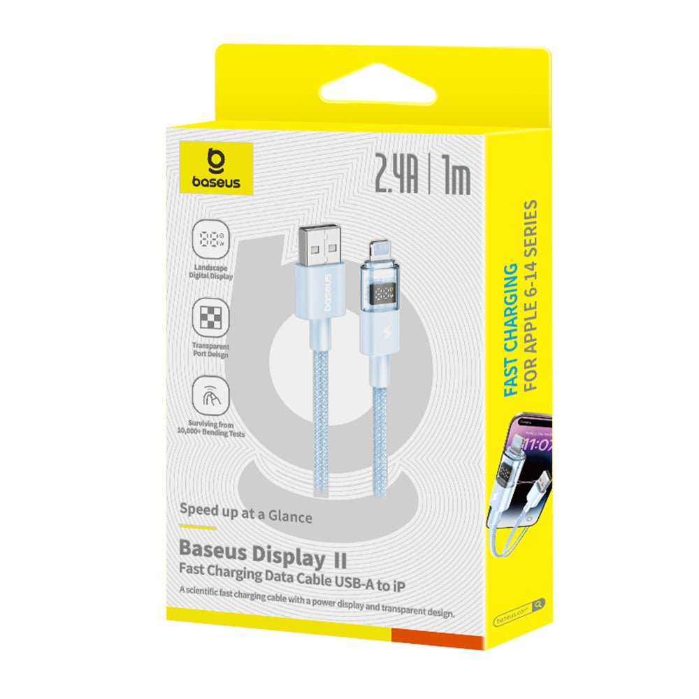 Data- og ladekabel USB-A - Lightning Baseus Display 2, 12W, 1m, Blå P10382700311-00