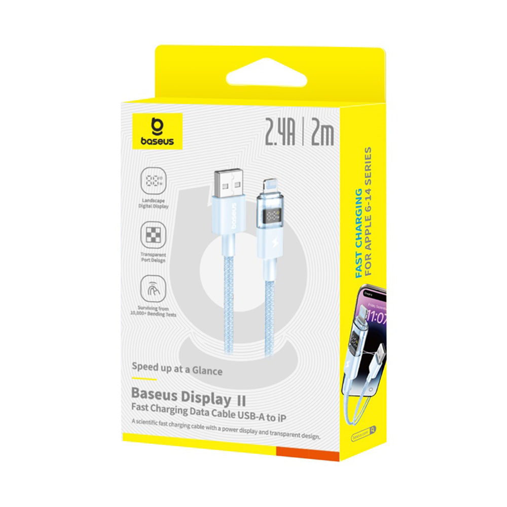 Data- og ladekabel USB-A - Lightning Baseus Display 2, 12W, 2m, Blå P10382700311-01