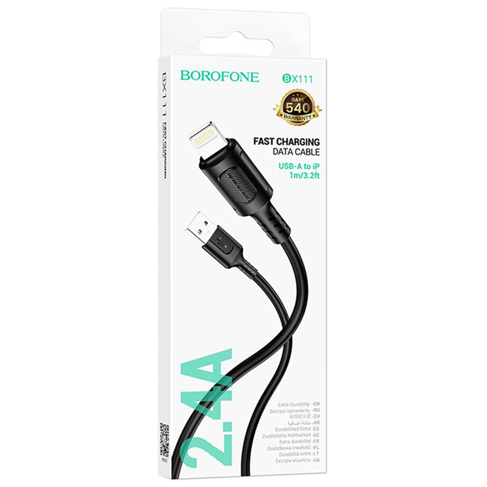USB-A - Lightning Borofone BX111 Feliz data- og ladekabel, 18W, 1m, Svart