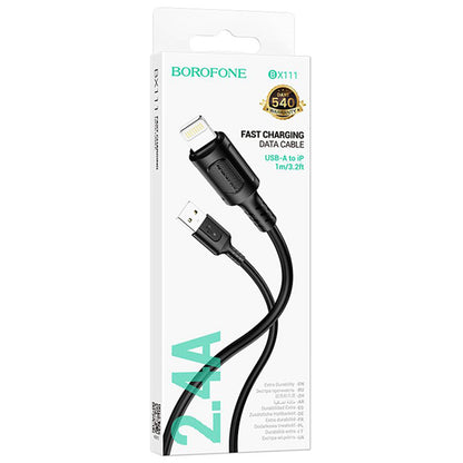 USB-A - Lightning Borofone BX111 Feliz data- og ladekabel, 18W, 1m, Svart