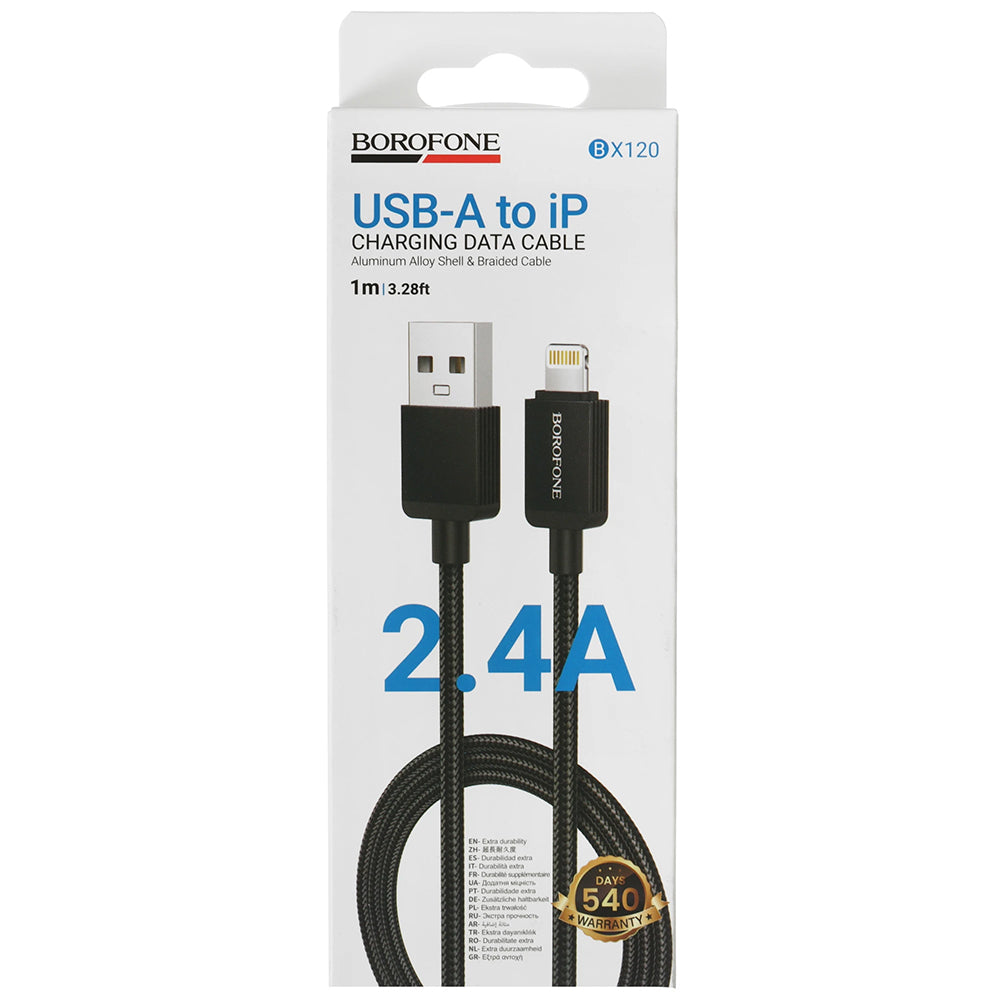 USB-A - Lightning Borofone BX120 Placer data- og ladekabel, 18W, 1m, Svart