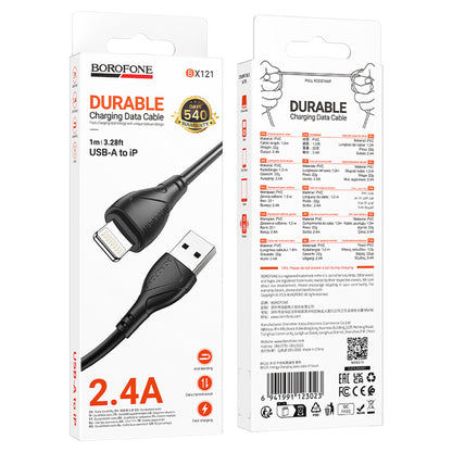 USB-A - Lightning Lade- og Datakabel Borofone BX121 Energy, 18W, 1m, Svart