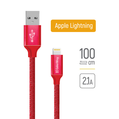 Data- og ladekabel USB-A - Lightning ColorWay CW-CBUL004, 18W, 1m, Rød