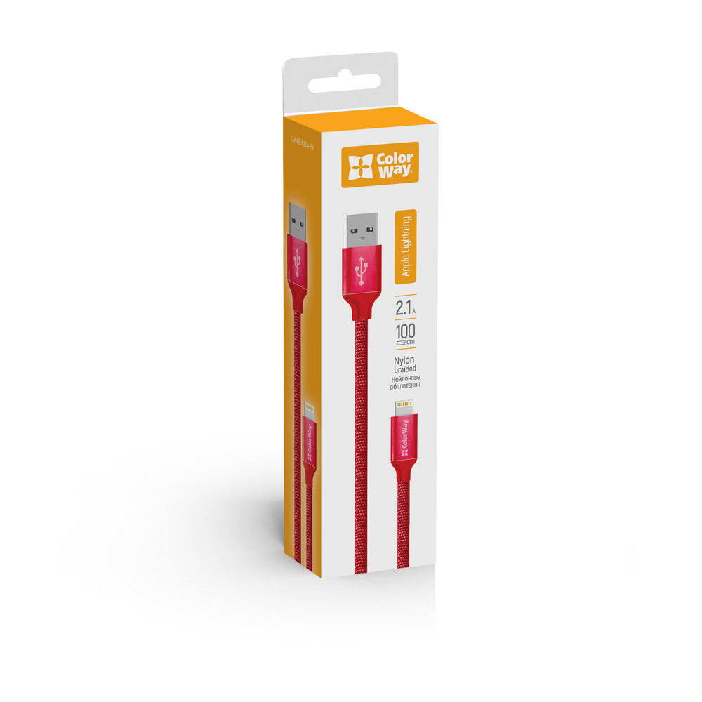 Data- og ladekabel USB-A - Lightning ColorWay CW-CBUL004, 18W, 1m, Rød