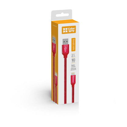 Data- og ladekabel USB-A - Lightning ColorWay CW-CBUL004, 18W, 1m, Rød