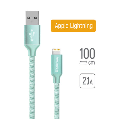 Data- og ladekabel USB-A - Lightning ColorWay CW-CBUL004, 18W, 1m, Grønn