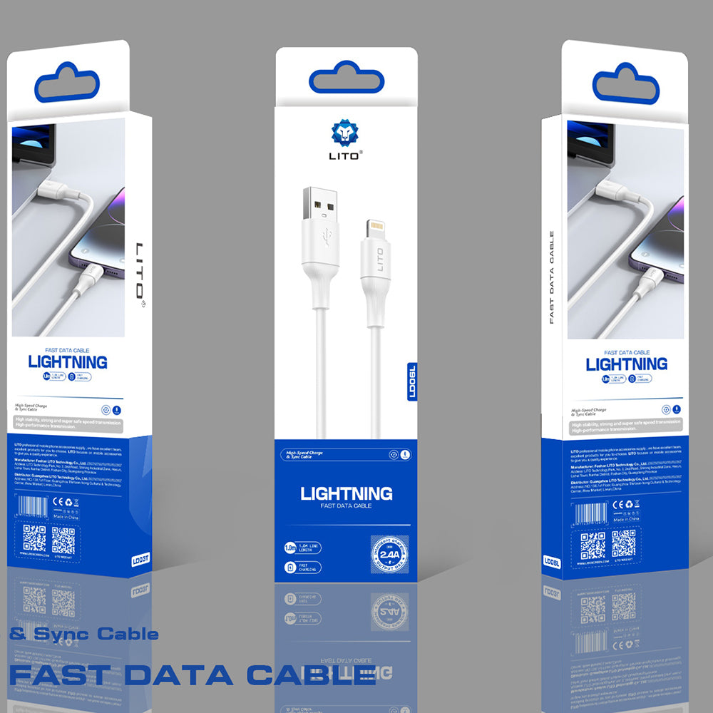 Data- og ladekabel USB-A - Lightning Lito LD06L, 18W, 1m, Hvit