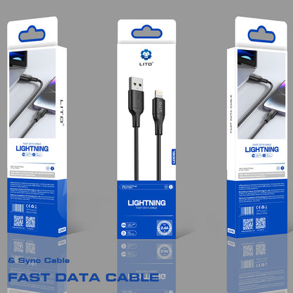 Data- og ladekabel USB-A - Lightning Lito LD06L, 18W, 1m, Svart