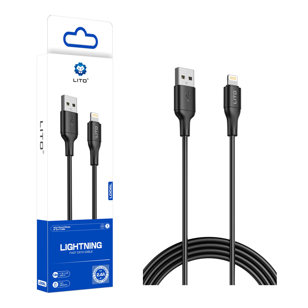 Data- og ladekabel USB-A - Lightning Lito LD06L, 18W, 1m, Svart