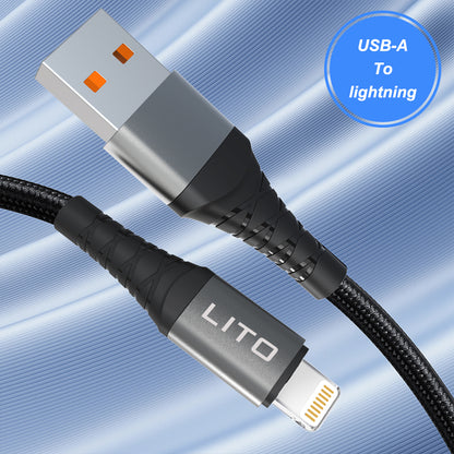 Data- og ladekabel USB-A - Lightning Lito LD08L, 18W, 1m, Svart