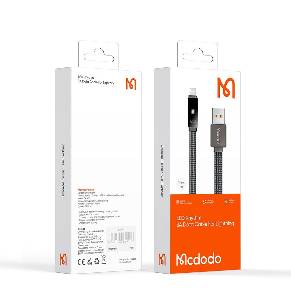 Data- og ladekabel USB-A - Lightning McDodo CA-4970 Rythm Display, 18W, 1.2m, Svart