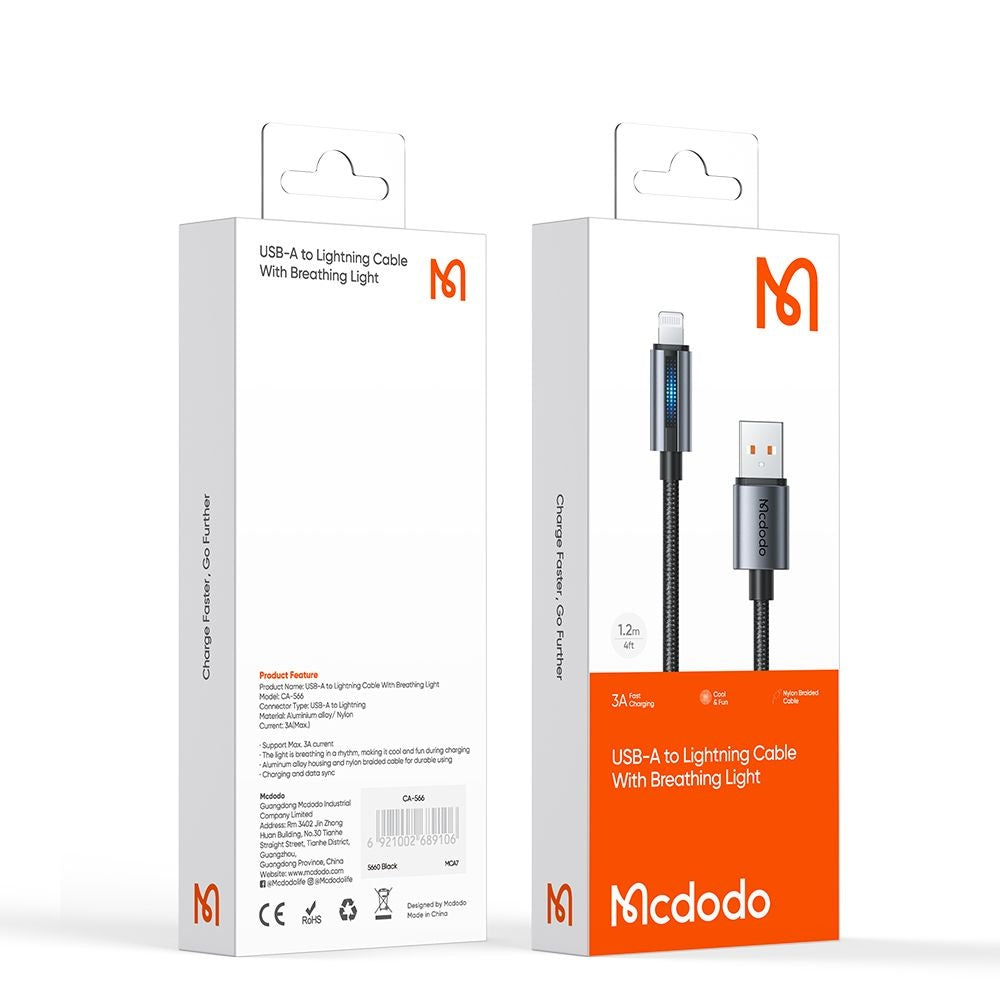 USB-A - Lightning McDodo CA-5660 data- og ladekabel, 18W, 1.2m, Svart