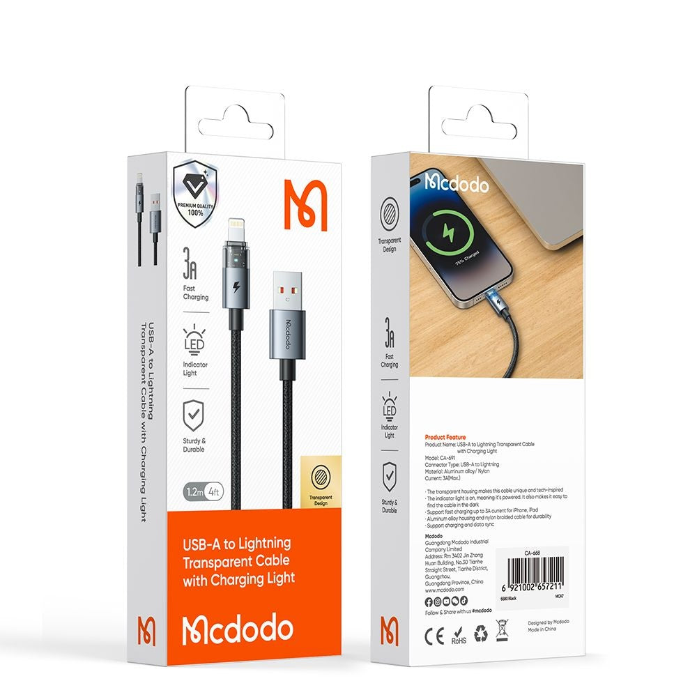 Data- og ladekabel USB-A - Lightning McDodo CA-6911, 18W, 1.2m, Gull