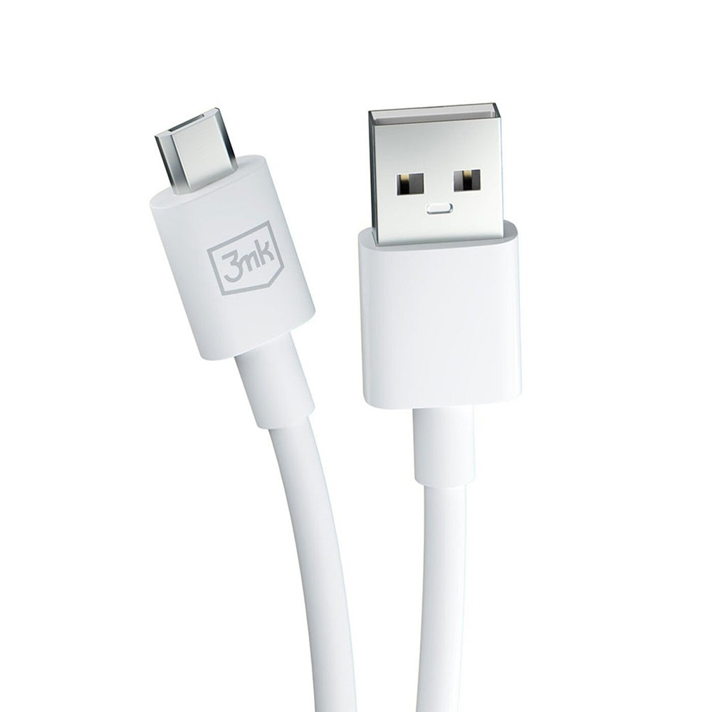 USB-A - microUSB 3MK Hyper data- og ladekabel, 18W, 1.2m, Hvit
