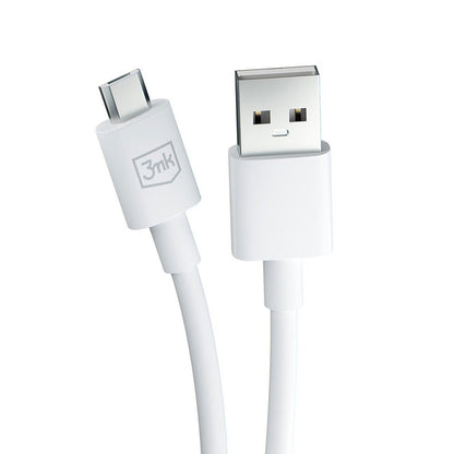 USB-A - microUSB 3MK Hyper data- og ladekabel, 18W, 1.2m, Hvit
