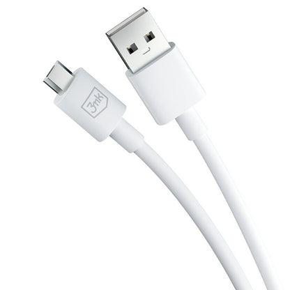 USB-A - microUSB 3MK Hyper data- og ladekabel, 18W, 1.2m, Hvit