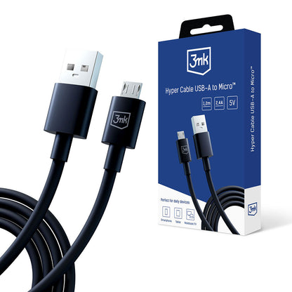 USB-A - microUSB 3MK Hyper data- og ladekabel, 18W, 1.2m, Svart