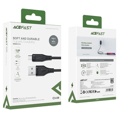USB-A - microUSB Acefast C3-09 data- og ladekabel, 18W, 1.2m, Svart