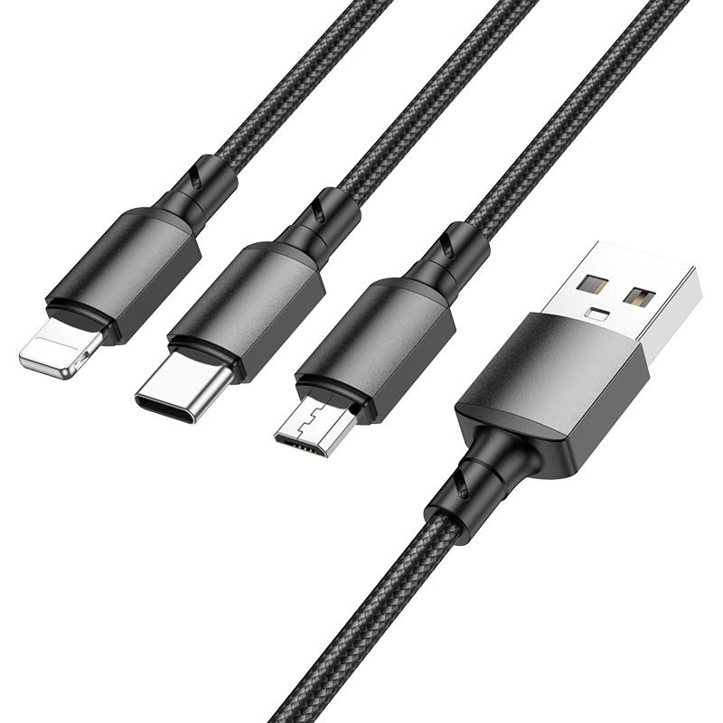 Ladekabel USB-A - Lightning / microUSB / USB-C Borofone BX72, 18W, 1m, Svart