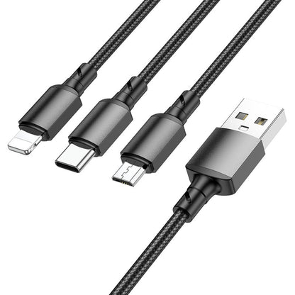 Ladekabel USB-A - Lightning / microUSB / USB-C Borofone BX72, 18W, 1m, Svart
