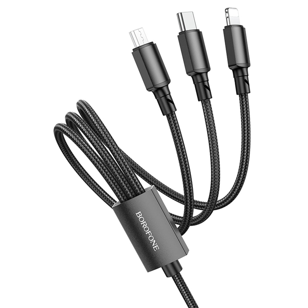 Ladekabel USB-A - Lightning / microUSB / USB-C Borofone BX72, 18W, 1m, Svart