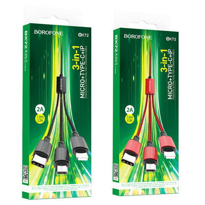 Ladekabel USB-A - Lightning / microUSB / USB-C Borofone BX72, 18W, 1m, Svart