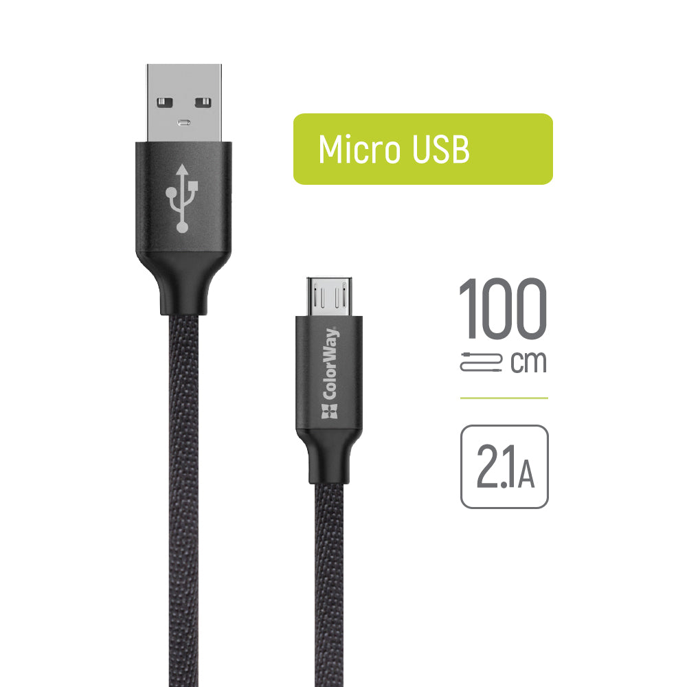 USB-A - microUSB data- og ladekabel ColorWay CW-CBUM002, 18W, 1m, Svart