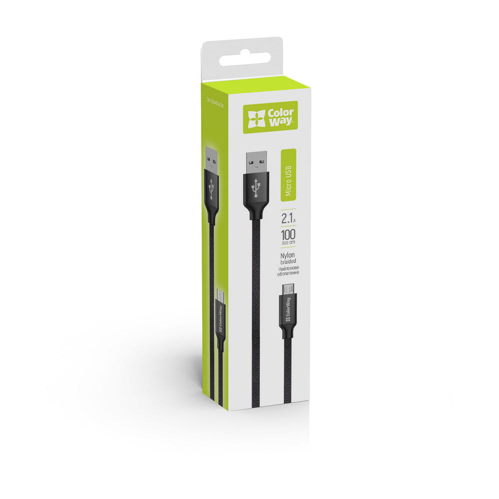 USB-A - microUSB data- og ladekabel ColorWay CW-CBUM002, 18W, 1m, Svart