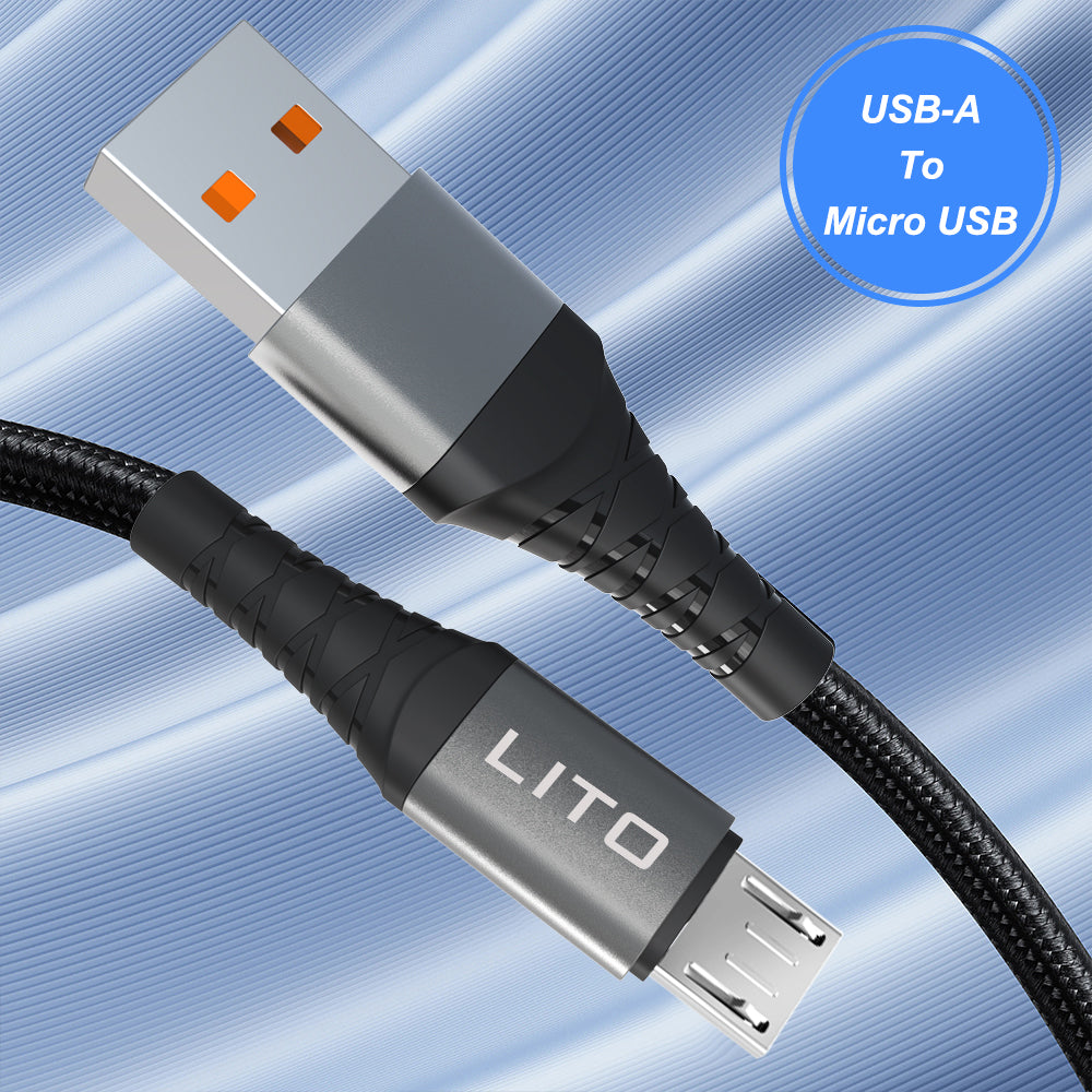 Data- og ladekabel USB-A - microUSB Lito LD08V, 18W, 1m, Svart