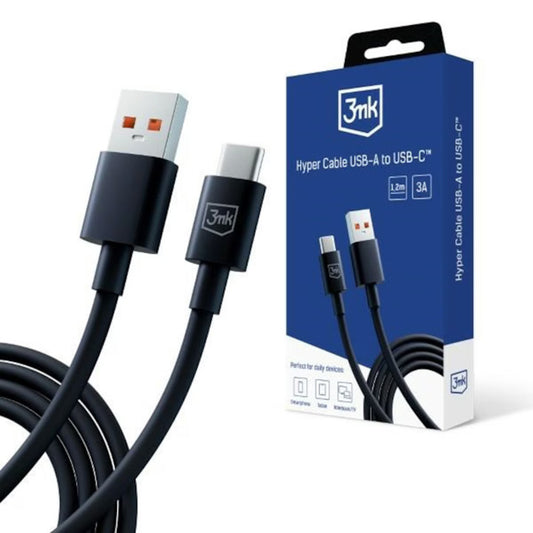 USB-A - USB-C 3MK Hyper data- og ladekabel, 18W, 1.2m, Svart