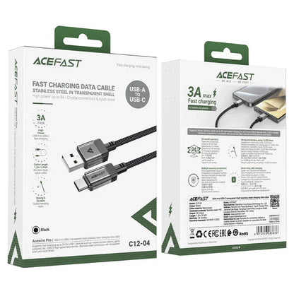 USB-A til USB-C data- og ladekabel Acefast C12-04, 18W, 1.2m, Svart