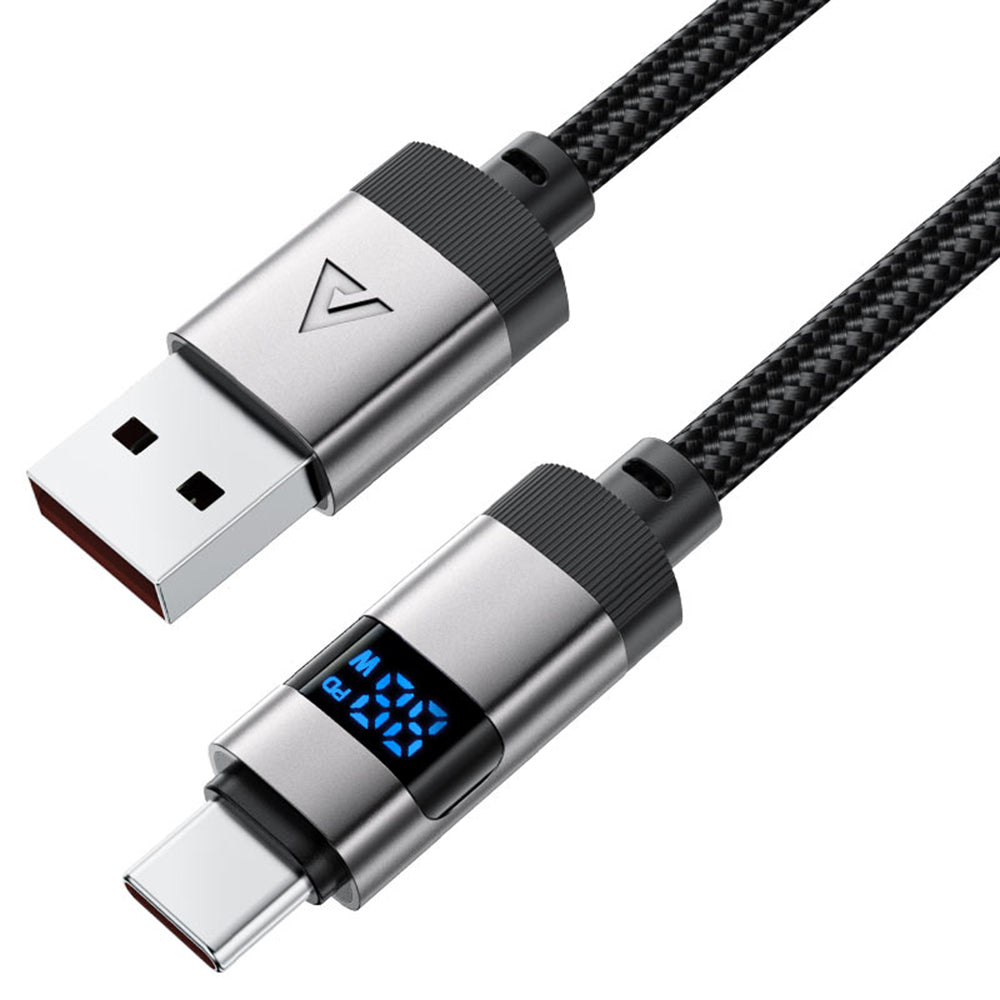 Data- og ladekabel USB-A - USB-C Acefast C15-04 Display, 66W, 1.2m, Svart